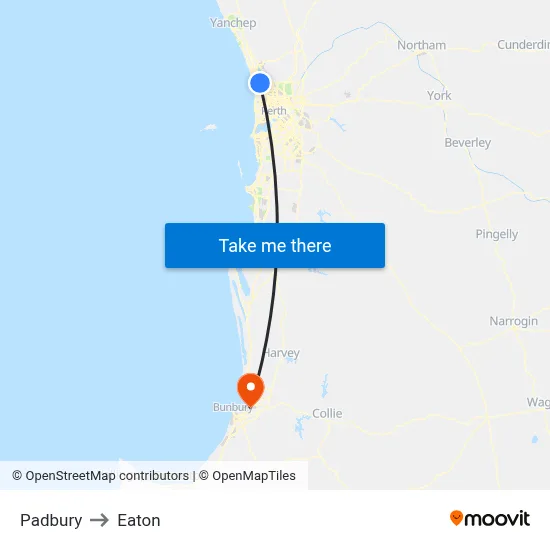 Padbury to Eaton map
