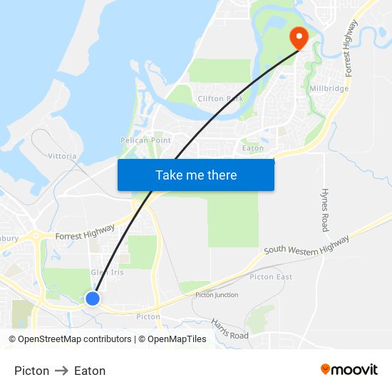 Picton to Eaton map