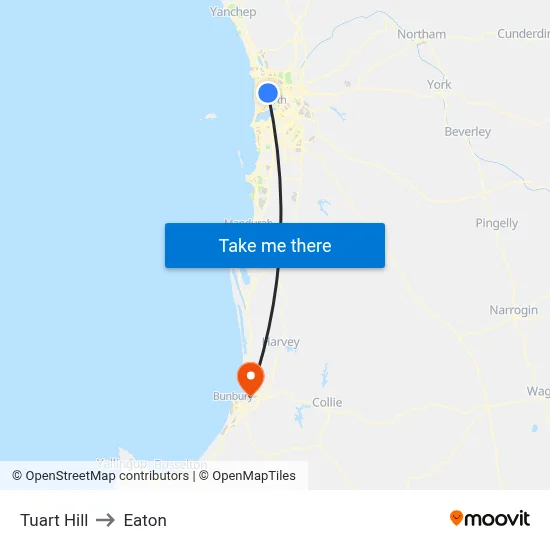 Tuart Hill to Eaton map