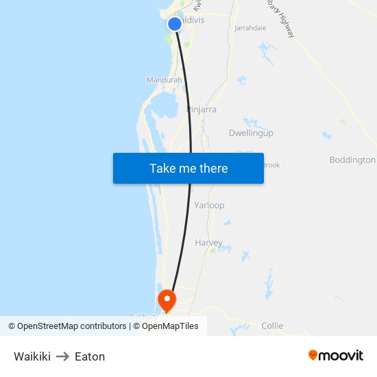 Waikiki to Eaton map