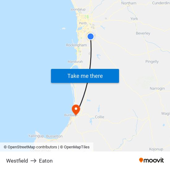 Westfield to Eaton map