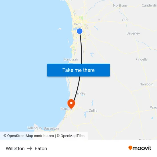 Willetton to Eaton map