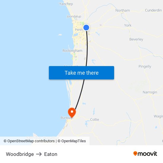 Woodbridge to Eaton map