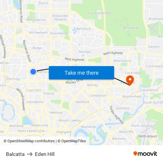 Balcatta to Eden Hill map