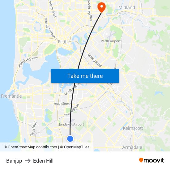 Banjup to Eden Hill map