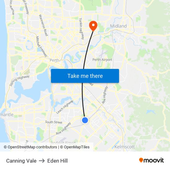 Canning Vale to Eden Hill map