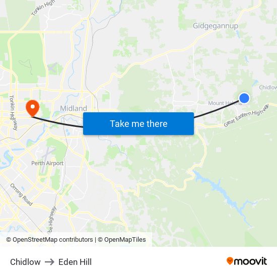 Chidlow to Eden Hill map