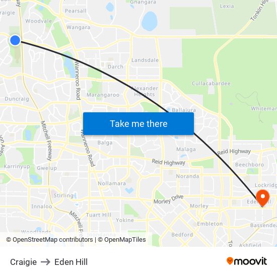 Craigie to Eden Hill map