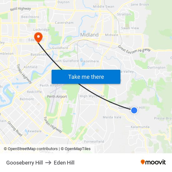 Gooseberry Hill to Eden Hill map