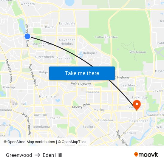 Greenwood to Eden Hill map