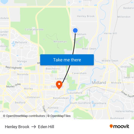 Henley Brook to Eden Hill map