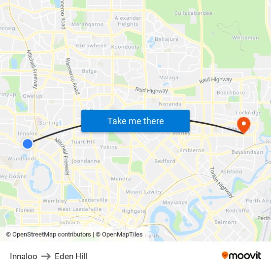 Innaloo to Eden Hill map