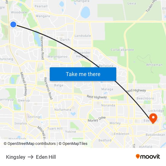 Kingsley to Eden Hill map