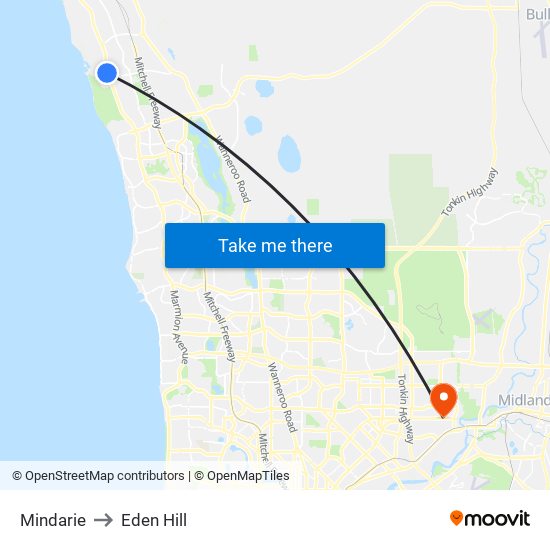 Mindarie to Eden Hill map