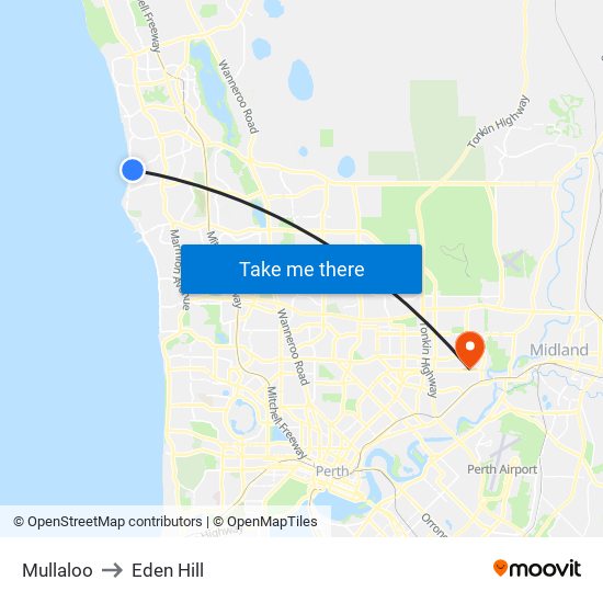 Mullaloo to Eden Hill map