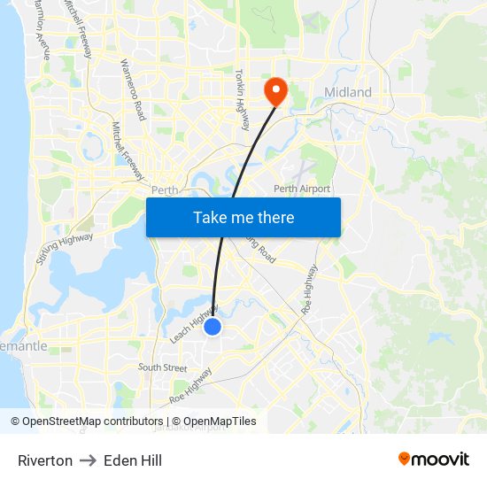 Riverton to Eden Hill map