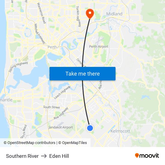 Southern River to Eden Hill map