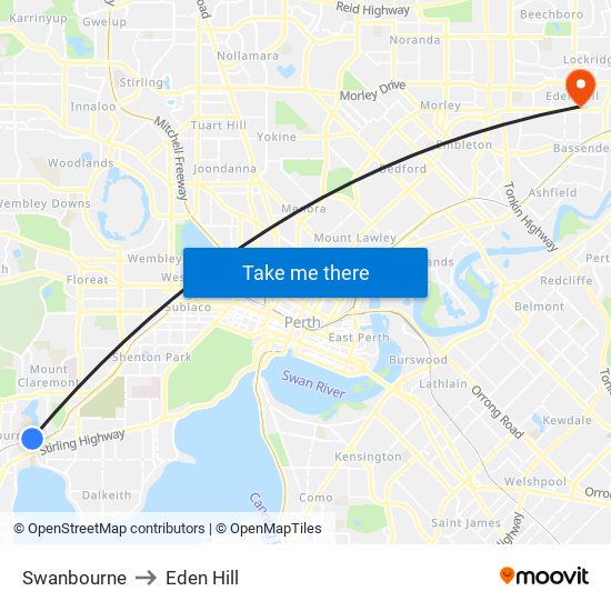 Swanbourne to Eden Hill map