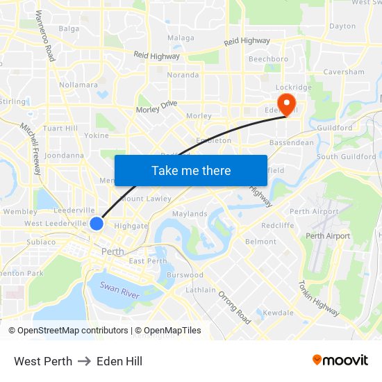 West Perth to Eden Hill map