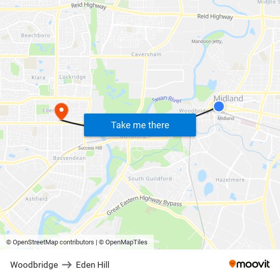 Woodbridge to Eden Hill map