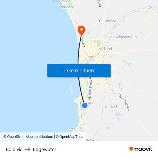 Baldivis to Edgewater map