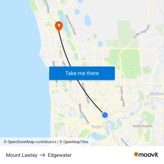 Mount Lawley to Edgewater map