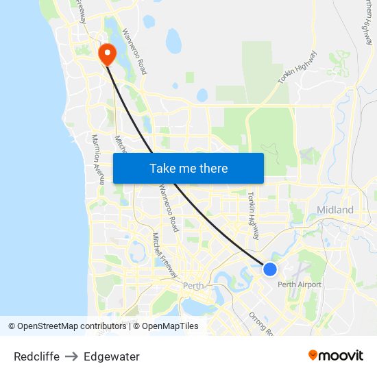 Redcliffe to Edgewater map