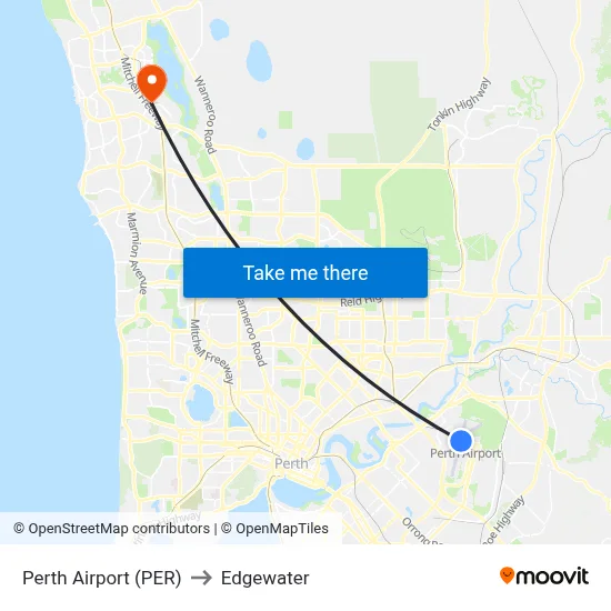 Perth Airport (PER) to Edgewater map