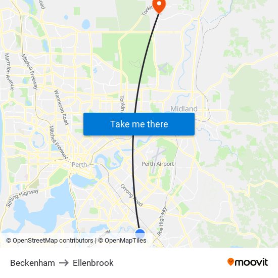 Beckenham to Ellenbrook map