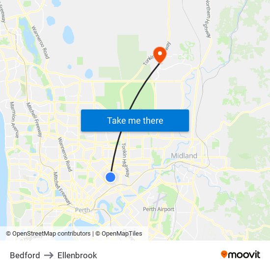 Bedford to Ellenbrook map