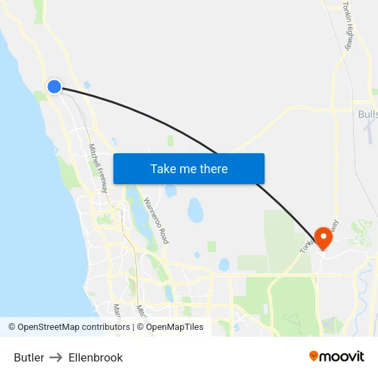 Butler to Ellenbrook map