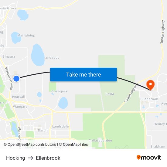 Hocking to Ellenbrook map