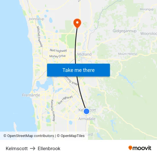 Kelmscott to Ellenbrook map