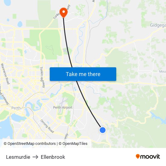 Lesmurdie to Ellenbrook map