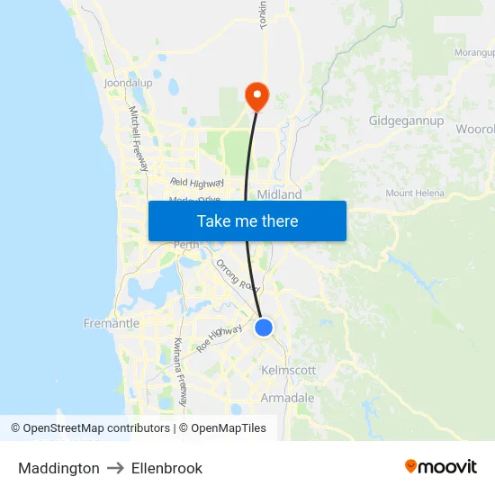 Maddington to Ellenbrook map