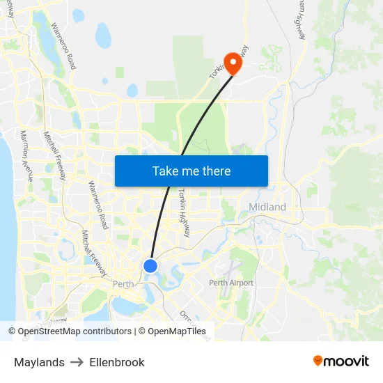 Maylands to Ellenbrook map