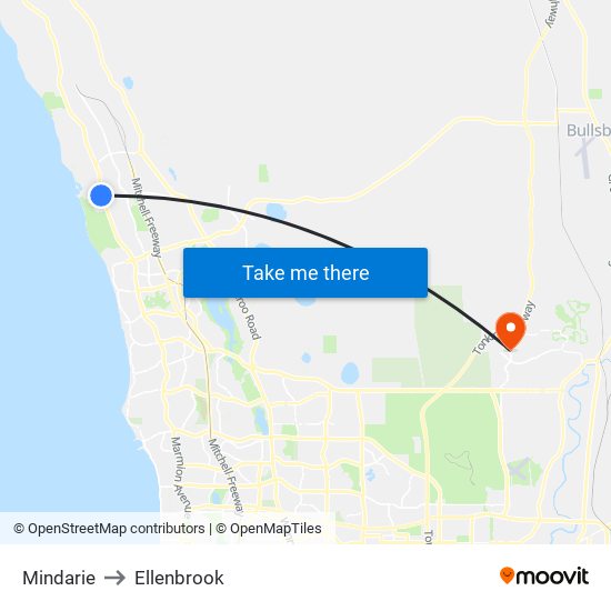 Mindarie to Ellenbrook map