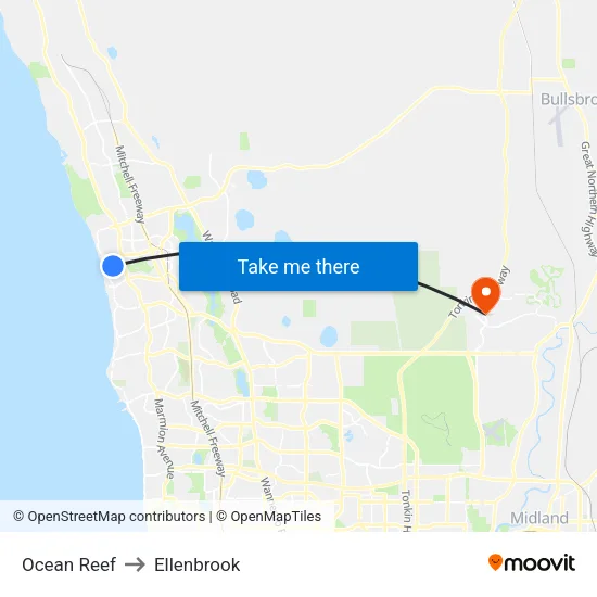 Ocean Reef to Ellenbrook map
