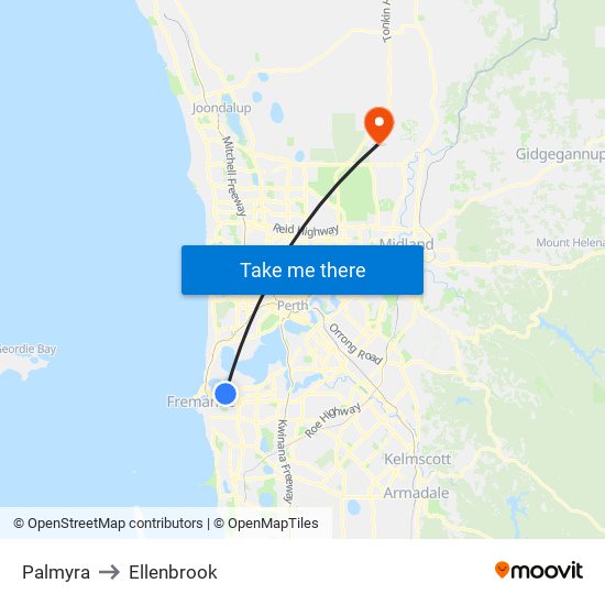 Palmyra to Ellenbrook map