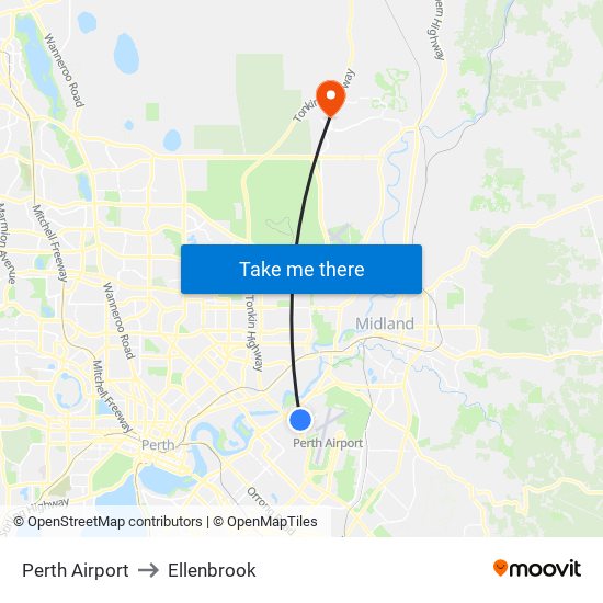 Perth Airport to Ellenbrook map