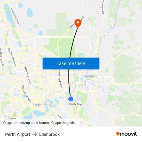 Perth Airport to Ellenbrook map