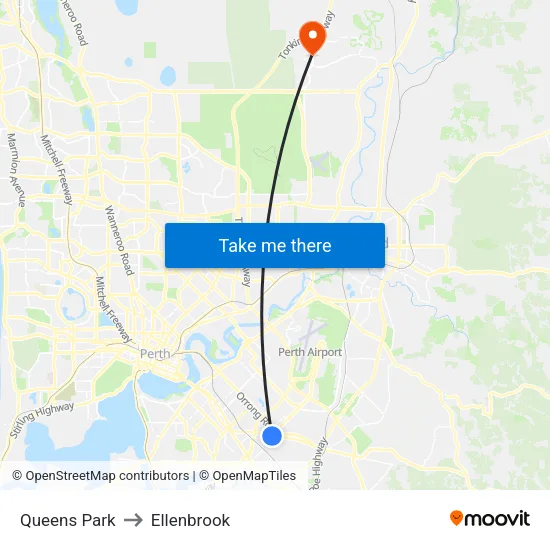 Queens Park to Ellenbrook map