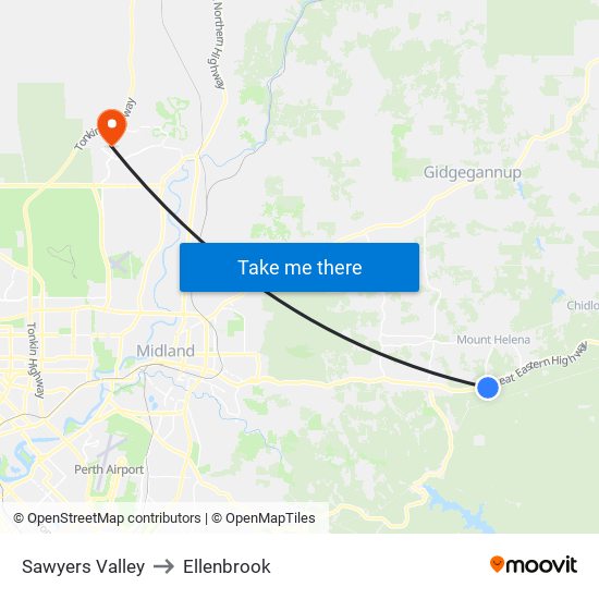 Sawyers Valley to Ellenbrook map