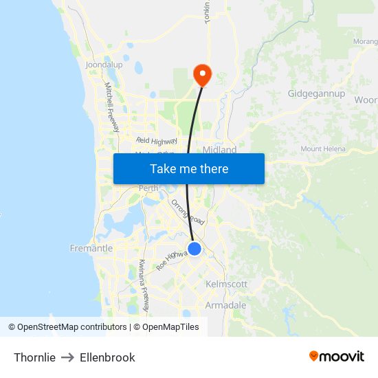 Thornlie to Ellenbrook map