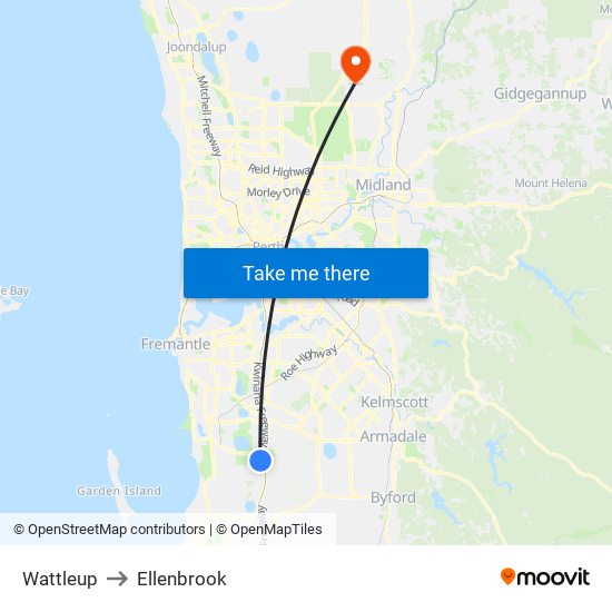 Wattleup to Ellenbrook map