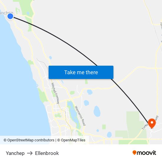 Yanchep to Ellenbrook map