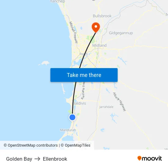 Golden Bay to Ellenbrook map