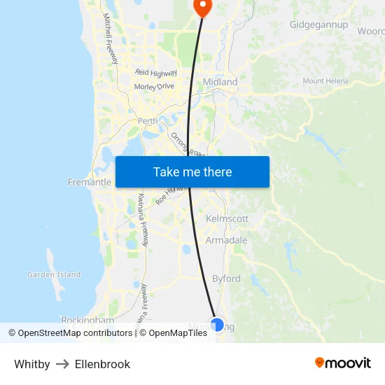 Whitby to Ellenbrook map
