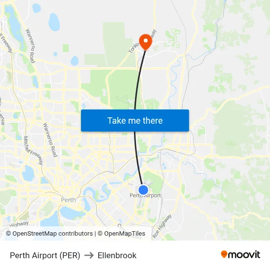 Perth Airport (PER) to Ellenbrook map