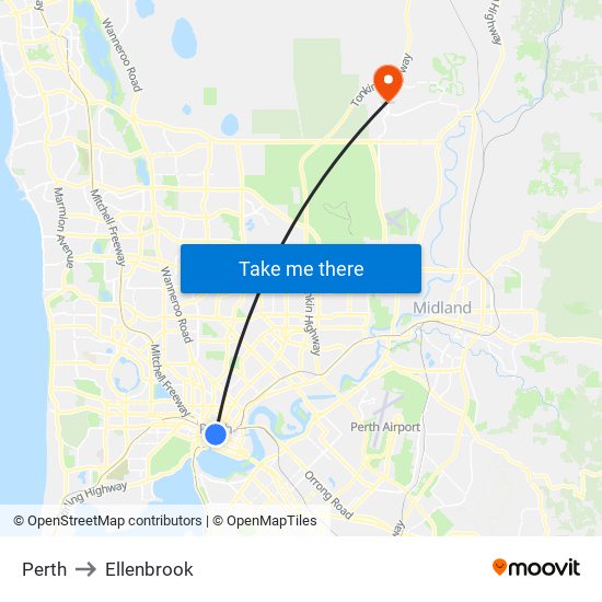 Perth to Ellenbrook map